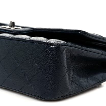 Caviar Quilted Medium Double Flap Navy