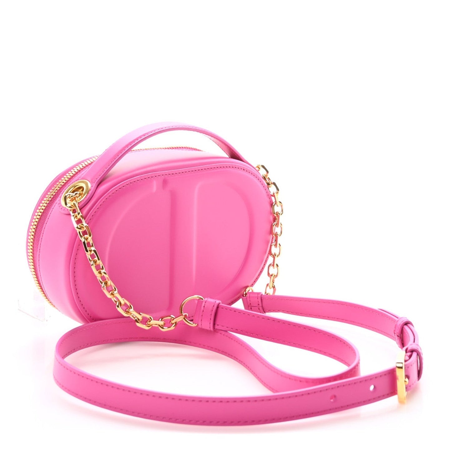 Calfskin CD Signature Oval Crossbody Camera Bag Rani Pink