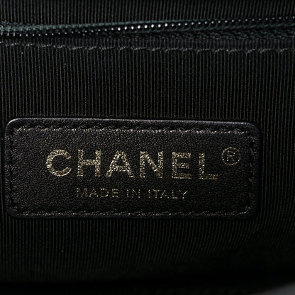 Sheepskin Chevron Stitched Chain Top Handle Flap Black
