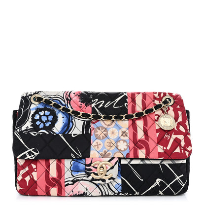 Fabric Quilted Patchwork Medium Flap Red Black Multicolor