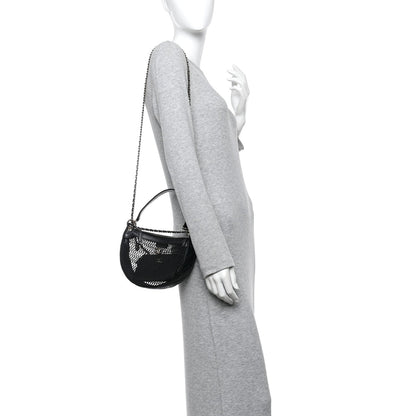 Mesh Shiny Lambskin Chain Hobo Black