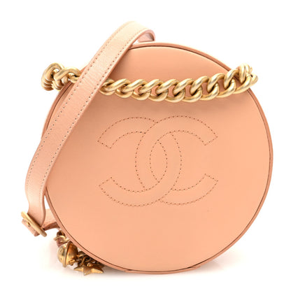 Glazed Calfskin Round As Earth Evening Bag Beige