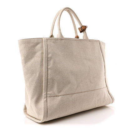 Linen Vitello Large Logo Tote Natural