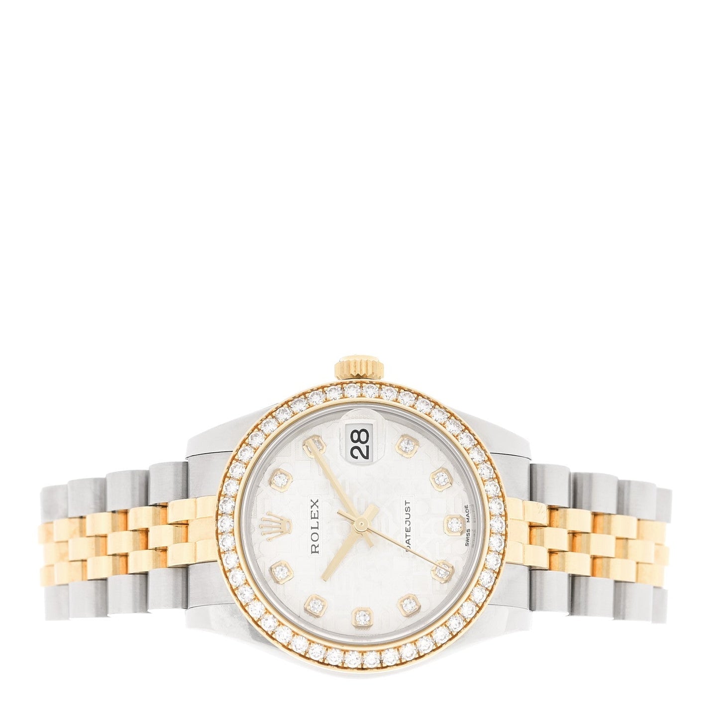 Stainless Steel 18K Yellow Gold Diamond Bezel 31mm Oyster Perpetual Datejust Watch Silver Jubilee 178383