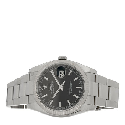Stainless Steel 18K White Gold 36mm Oyster Perpetual Datejust Watch Black 116234