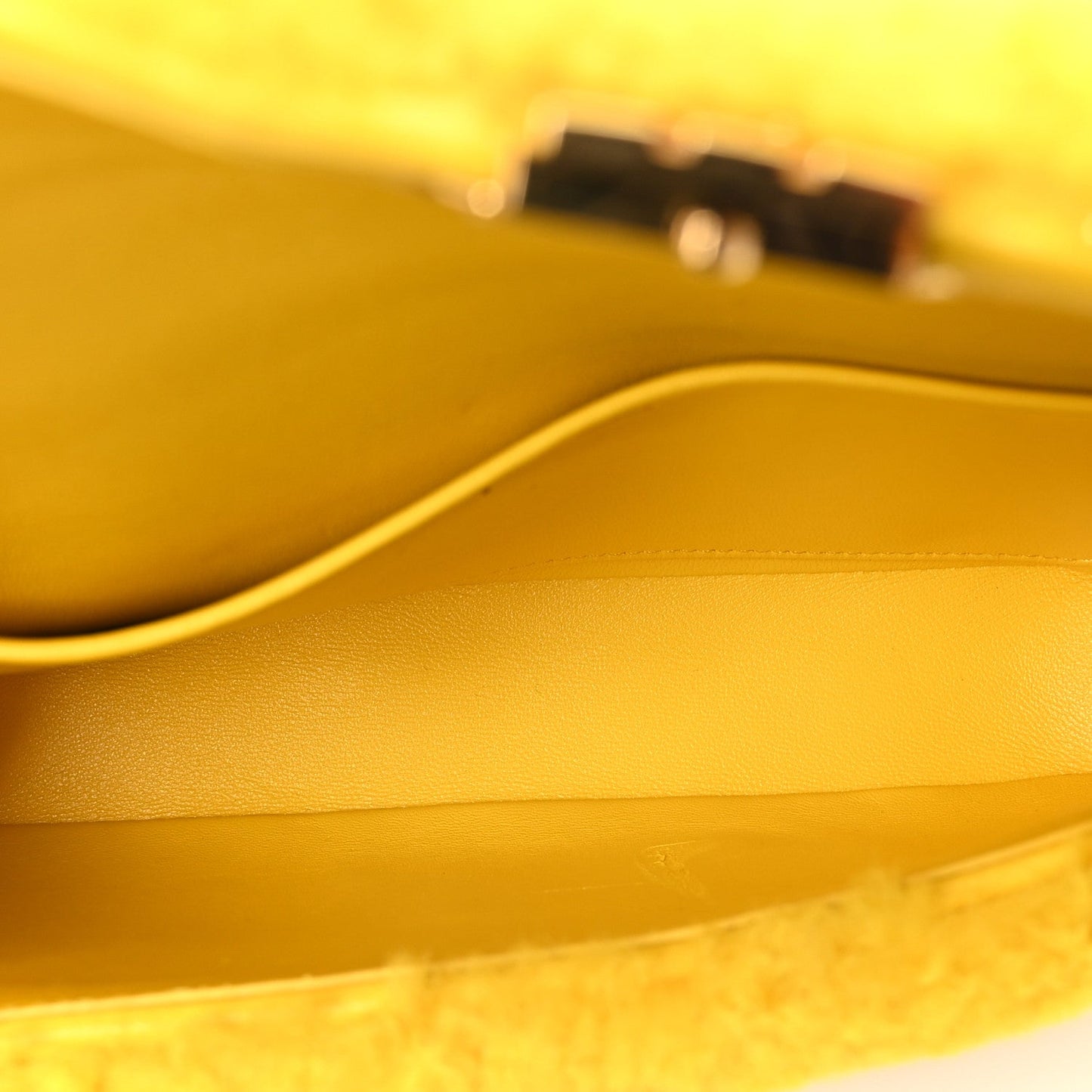 Fluffy Shearling Triomphe Claude Chain Shoulder Bag Yellow