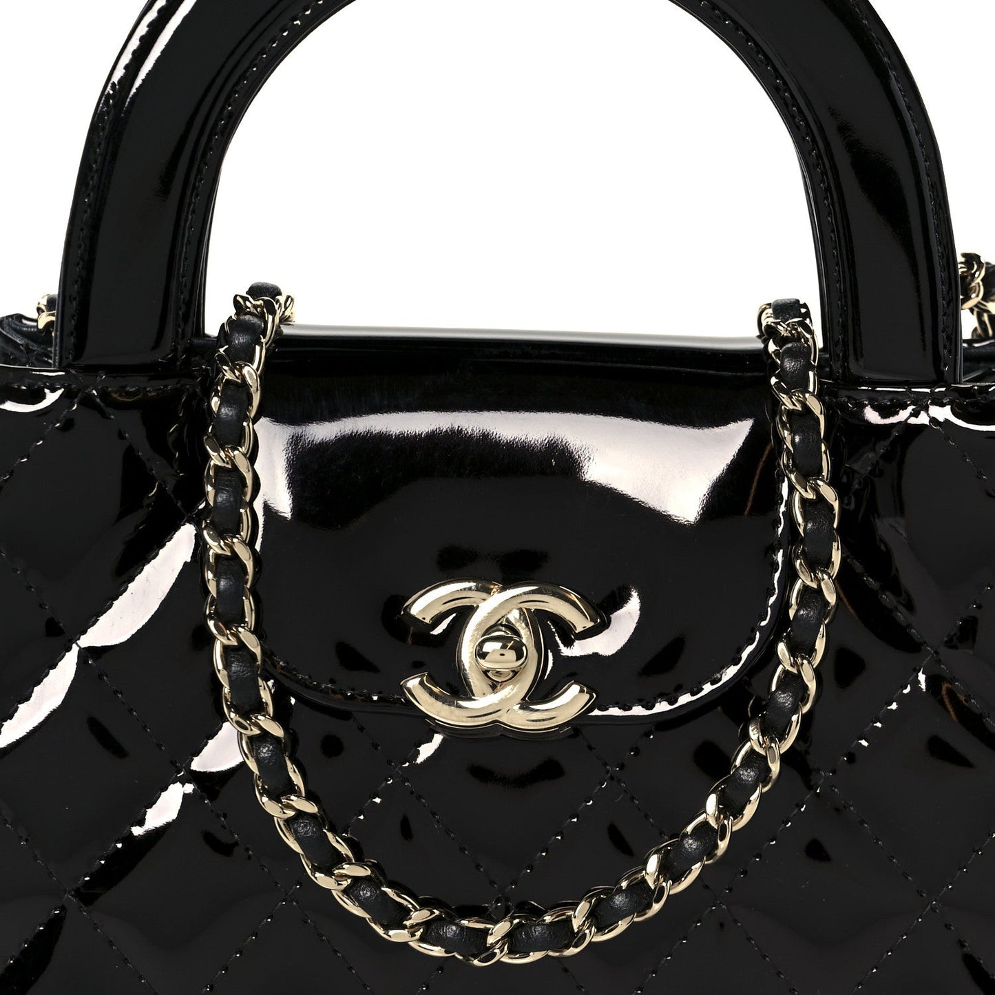 Mirror Calfskin Quilted Nano Kelly Shopper Black