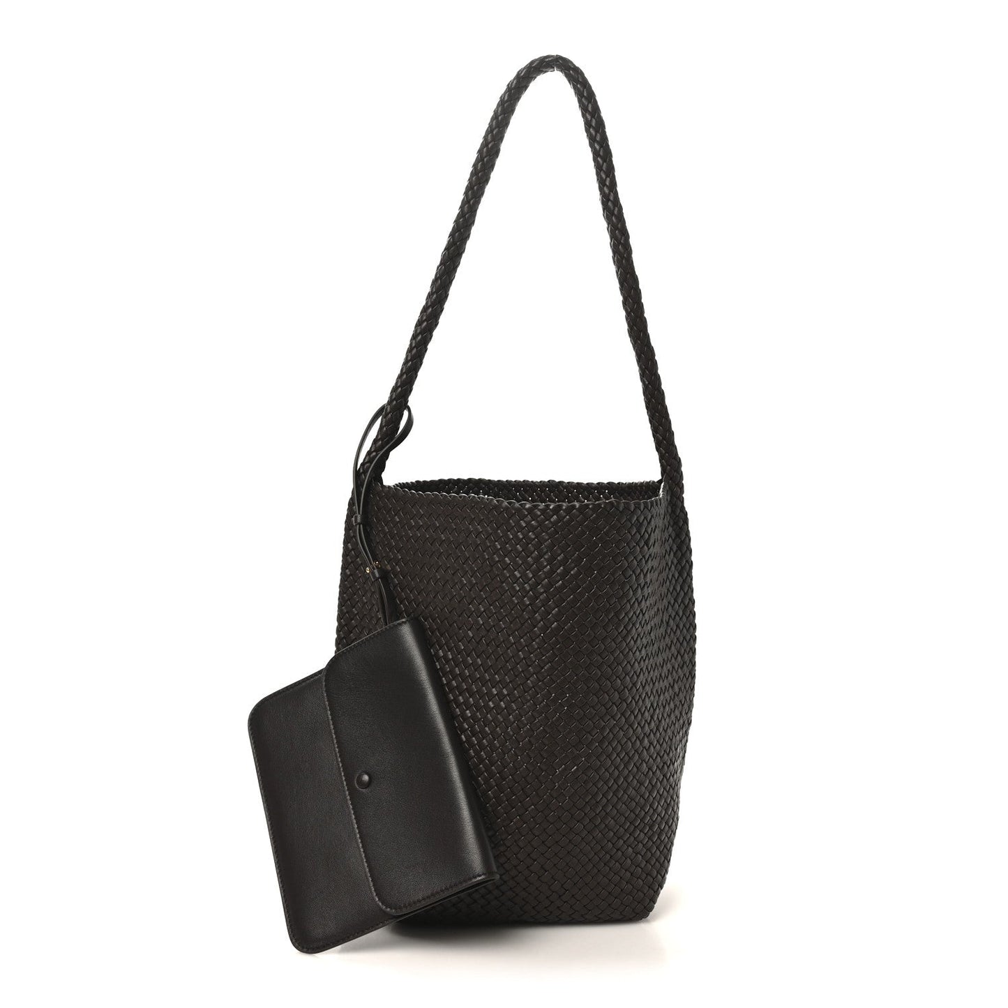 Woven Calfskin Medium N/S Tote Bag Dark Brown