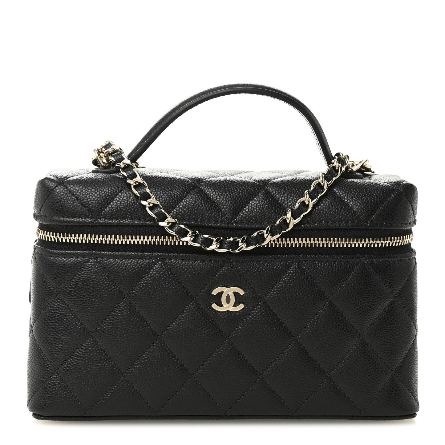 Caviar Quilted Top Handle Slim Vanity With Chain Black