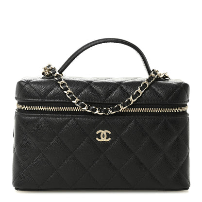 Caviar Quilted Top Handle Slim Vanity With Chain Black