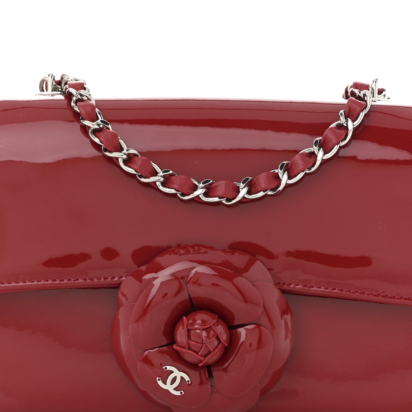 Patent Calfskin Small Camellia Flap Red