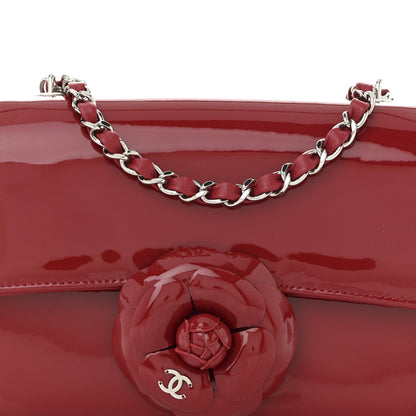 Patent Calfskin Small Camellia Flap Red