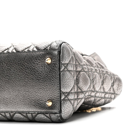 Metallic Grained Calfskin Cannage Medium Supple Lady Dior Steel
