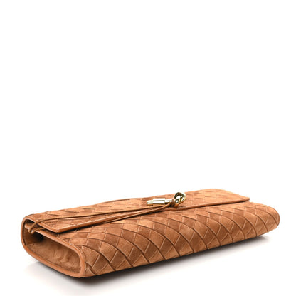 Suede Intrecciato Long Andiamo Top Handle Clutch Amber