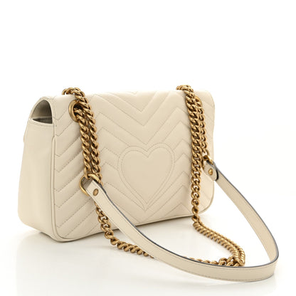 Calfskin Matelasse Small GG Marmont Shoulder Bag White