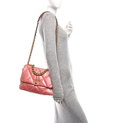 Metallic Lambskin Quilted Large Chanel 19 Flap Pink