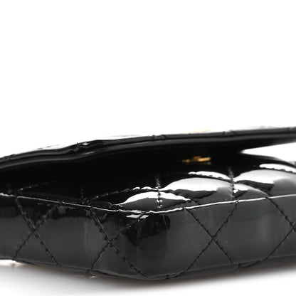 Patent Enamel Quilted Coco Hearts Clutch With Chain Black