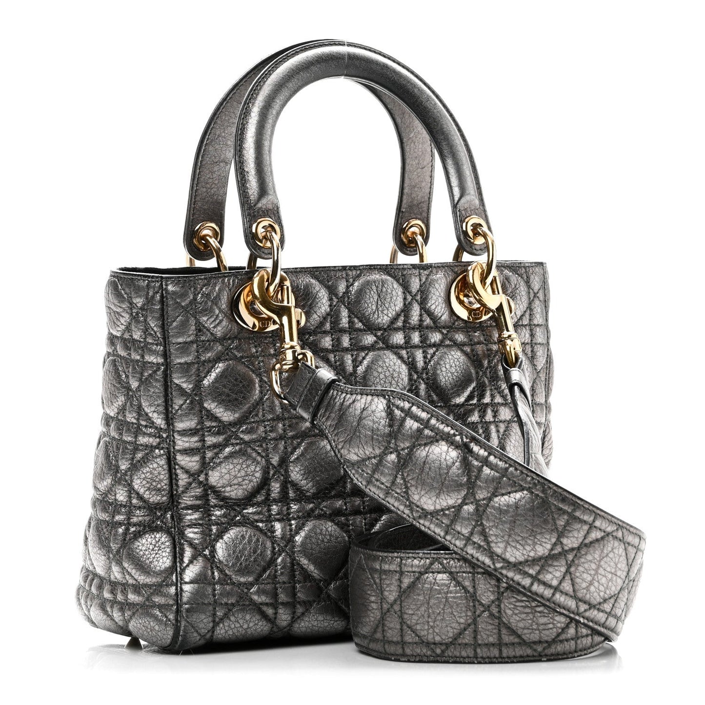 Metallic Grained Calfskin Cannage Medium Supple Lady Dior Steel