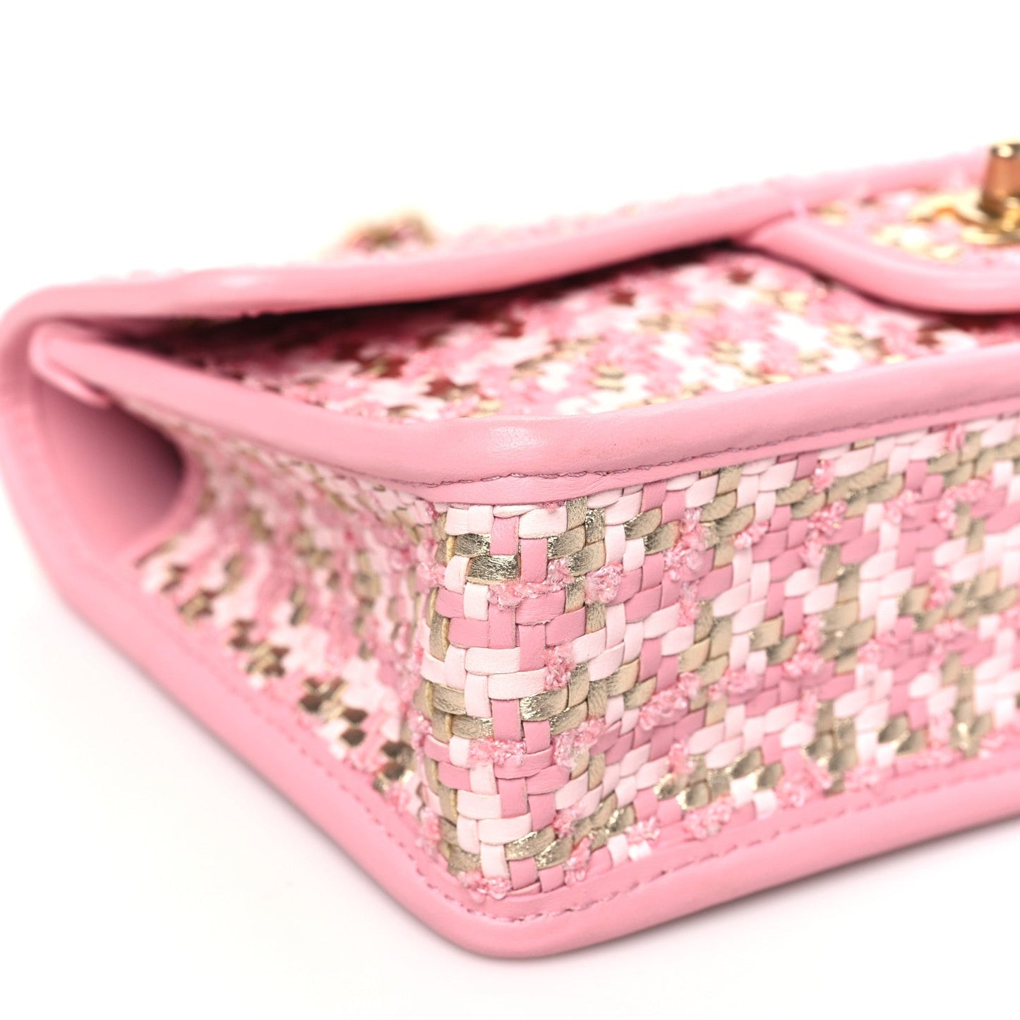 Metallic Lambskin Viscose Woven Flap Pink Gold