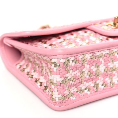 Metallic Lambskin Viscose Woven Flap Pink Gold