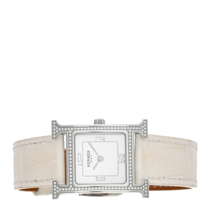 Stainless Steel Alligator Diamond Bezel Mother of Pearl 21mm Heure H Hour Quartz Watch Blanc