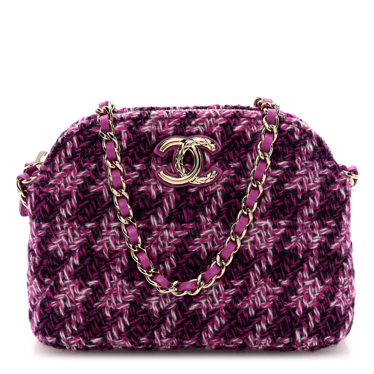 Tweed Quilted Mini Clutch With Chain Purple