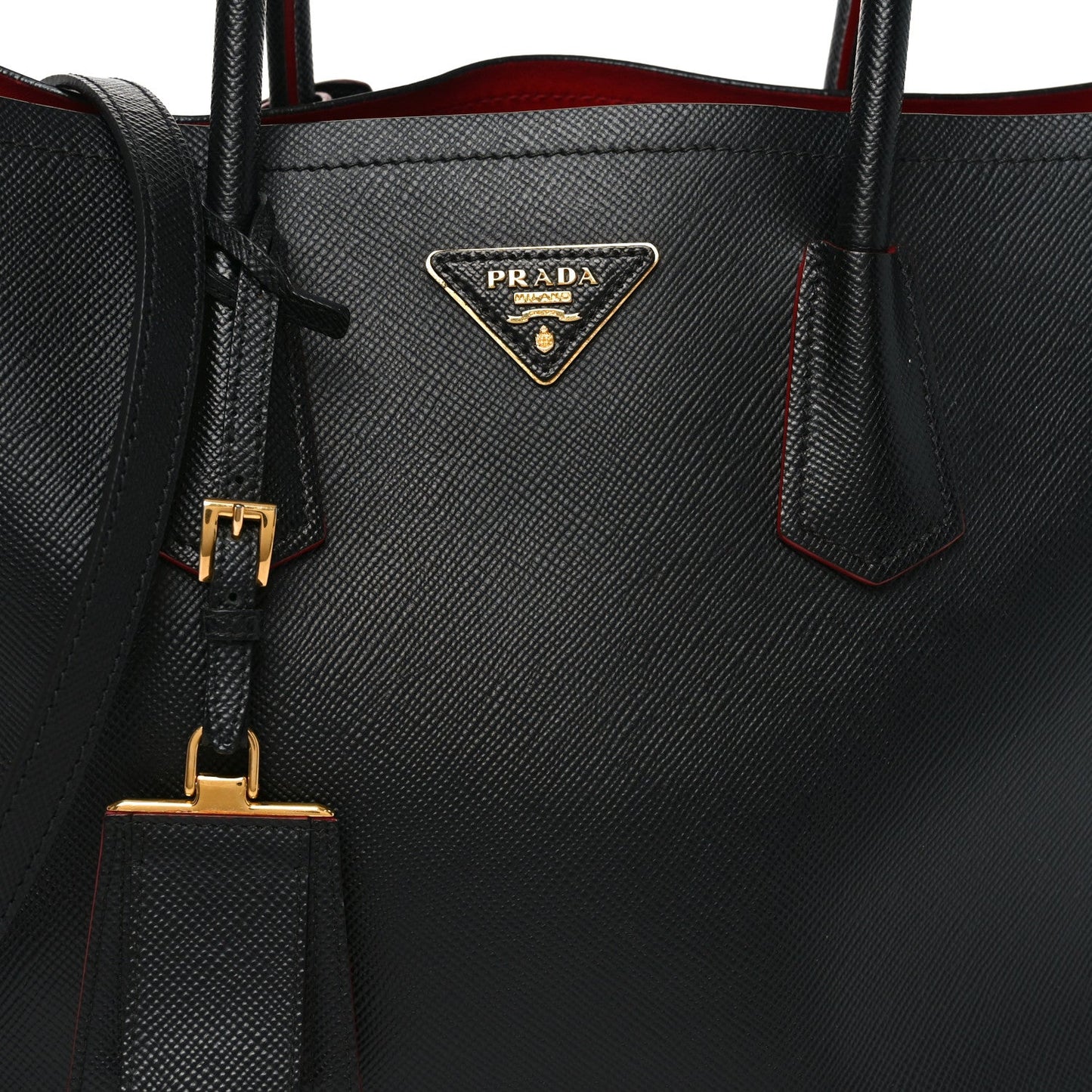Saffiano Cuir Large Double Bag Black Fuoco