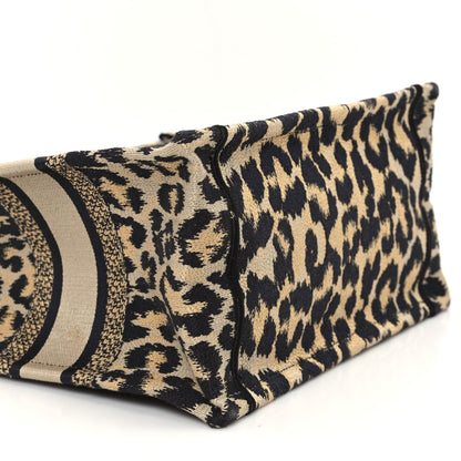 Canvas Mizza Embroidered Small Leopard Book Tote Beige