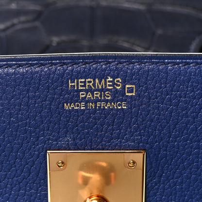 Taurillon Novillo Matte Alligator Birkin Touch 30 Bleu Saphir Bleu Marine