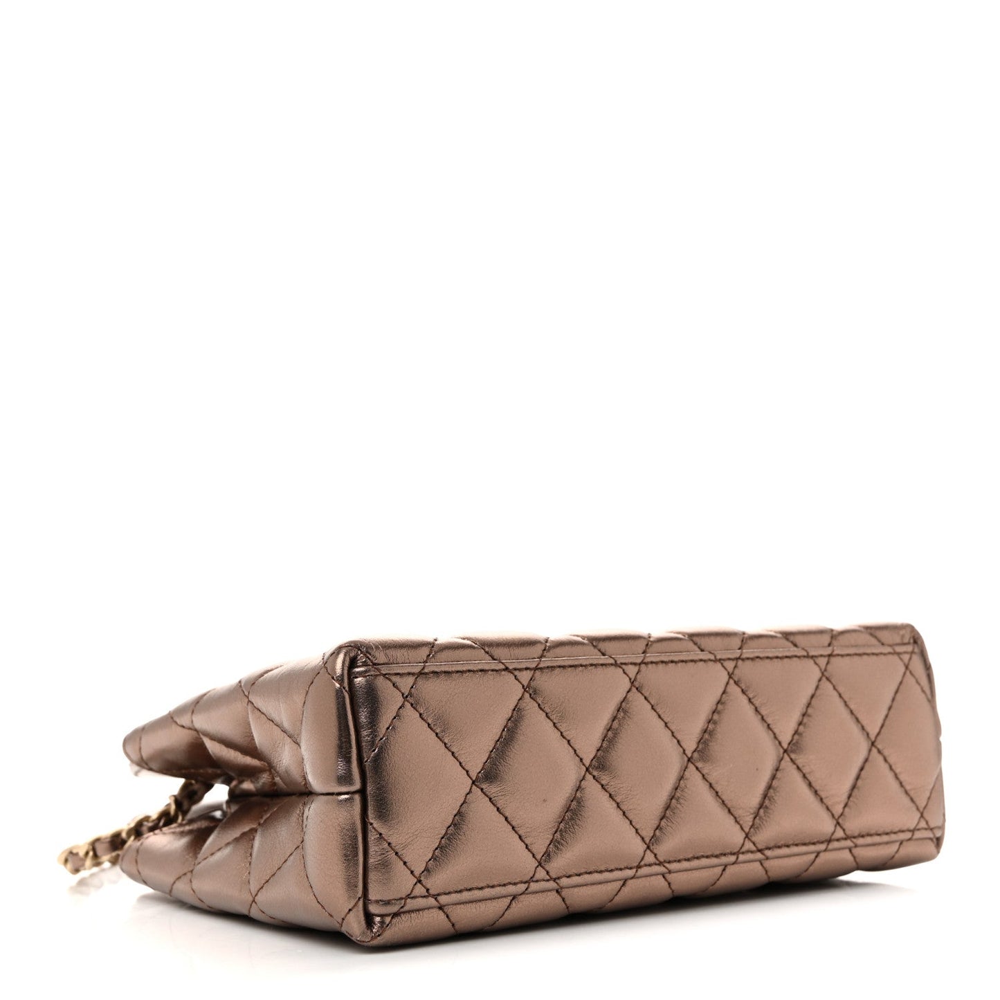 Metallic Aged Calfskin Quilted Nano Kelly Shopper Light Brown