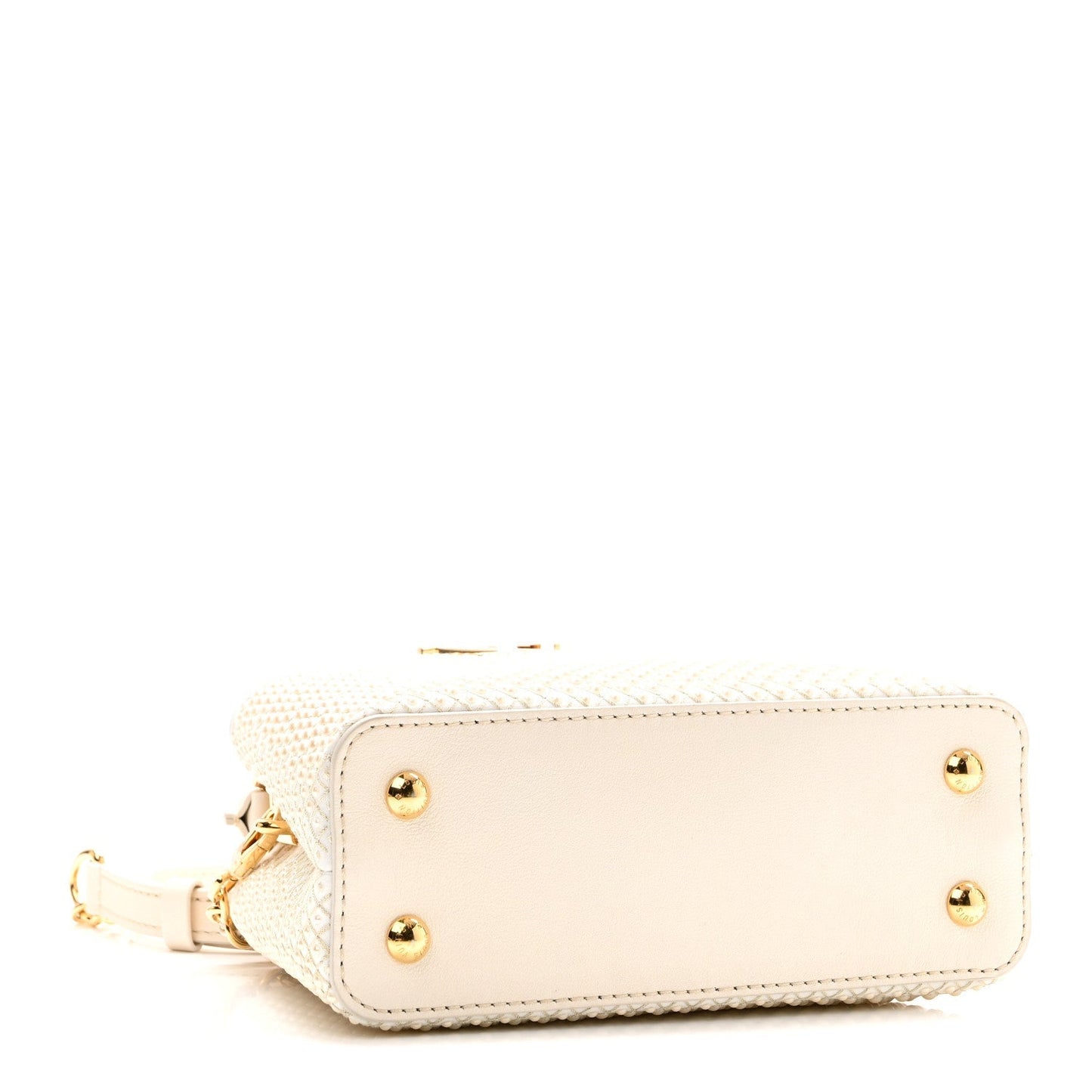 Metallic Calfskin Satin Pearl Embellished Mini Treasure Capucines Cream