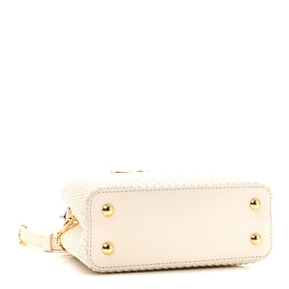 Metallic Calfskin Satin Pearl Embellished Mini Treasure Capucines Cream