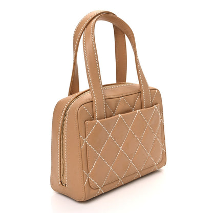 Calfskin Wild Stitch Small Vertical Top Handle Bag Beige