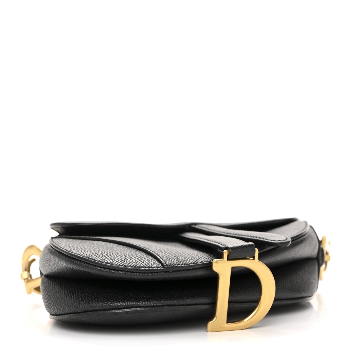 Grained Calfskin Mini Saddle Bag With Strap Black