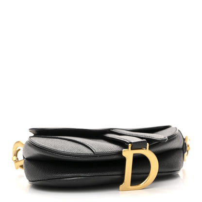 Grained Calfskin Mini Saddle Bag With Strap Black