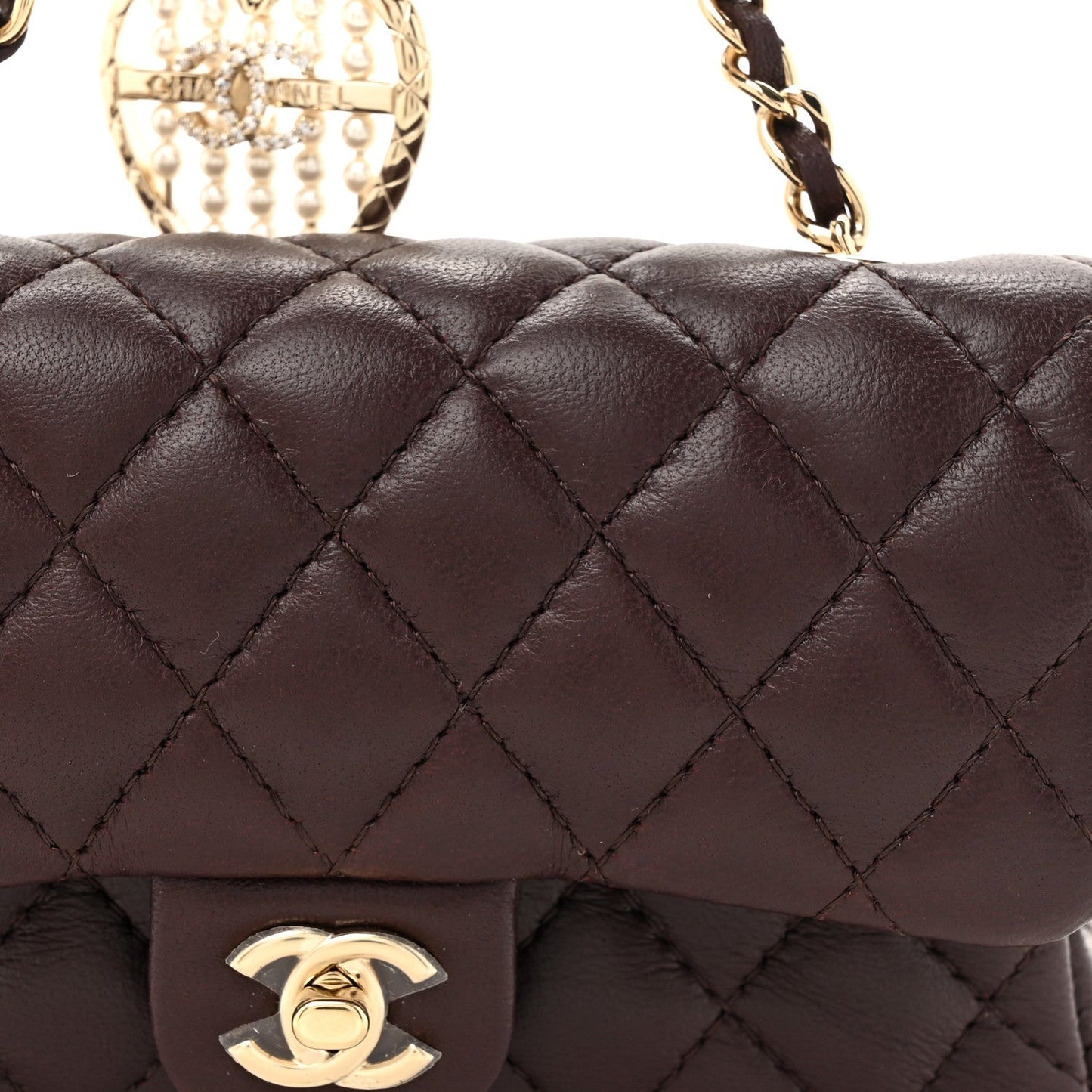 Lambskin Quilted Mini Double Flap With Hook Dark Brown