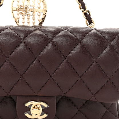 Lambskin Quilted Mini Double Flap With Hook Dark Brown