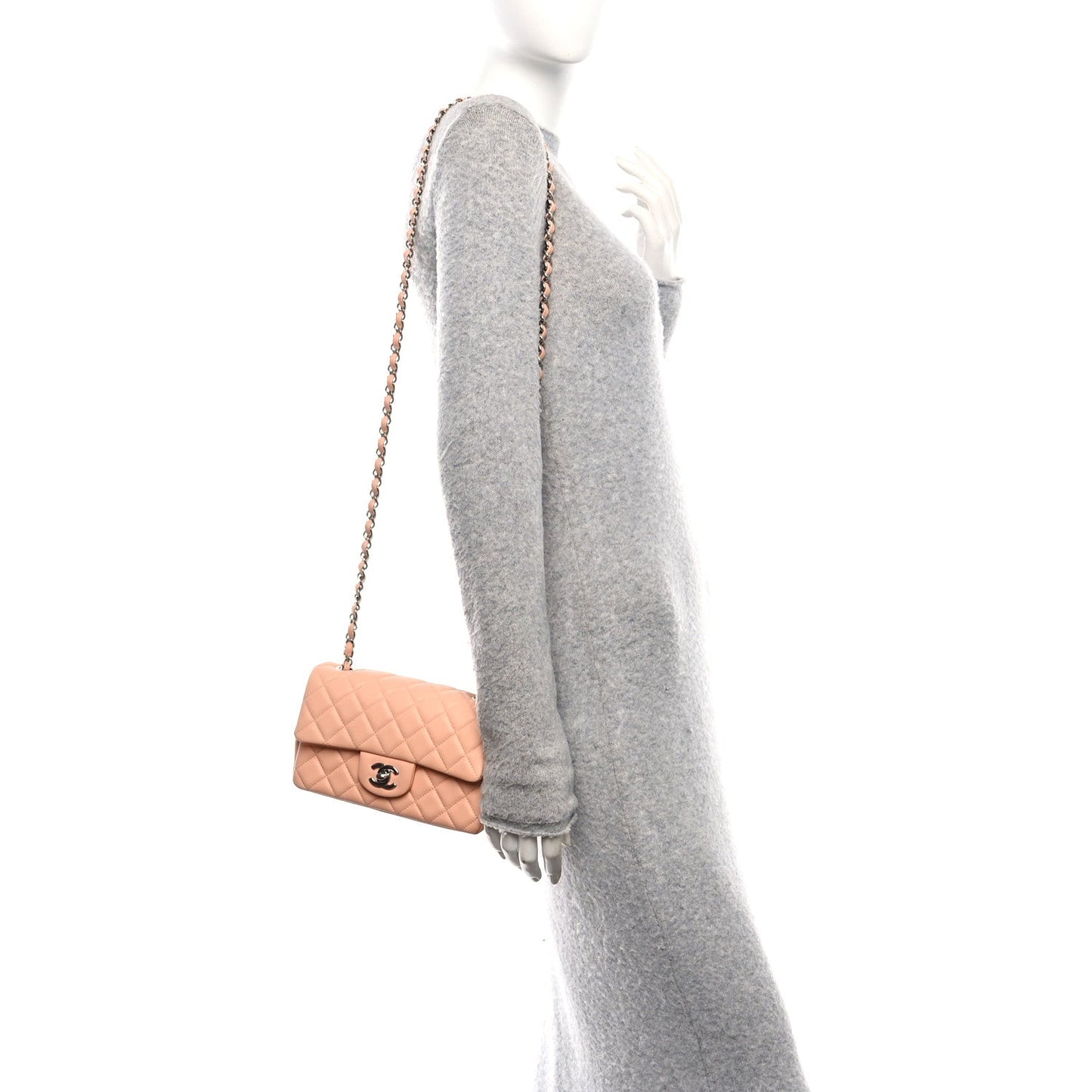 Lambskin Quilted Mini Rectangular Flap Light Pink