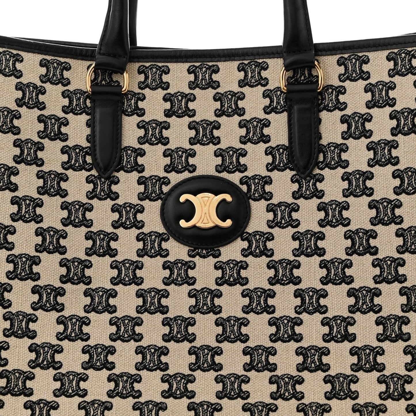 Canvas Calfskin Triomphe Embroidered Horizontal Cabas Black
