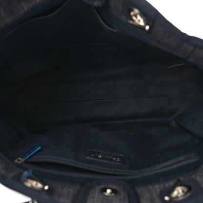 Denim Small Deauville Tote Dark Blue White