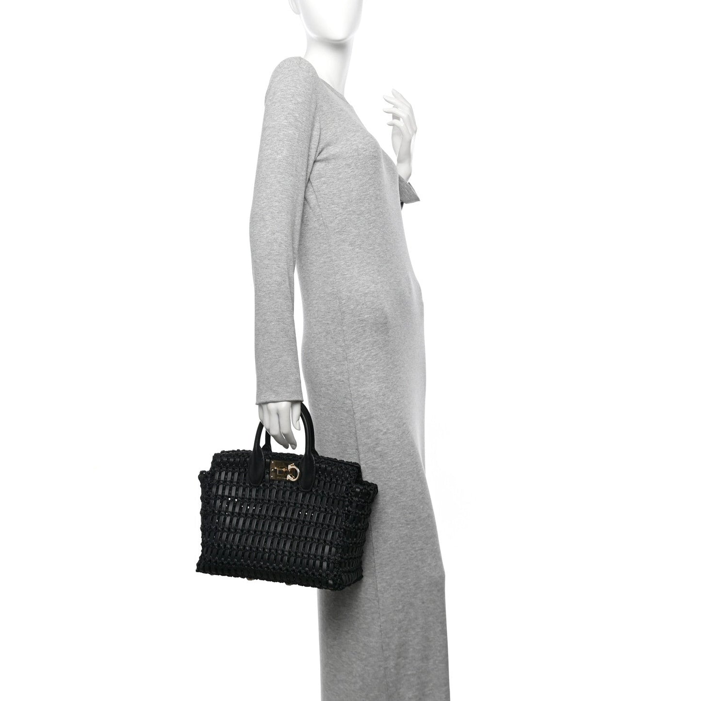 Raffia Calfskin The Studio Box Tote Black