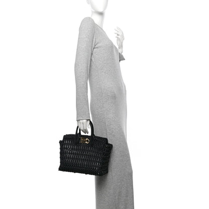 Raffia Calfskin The Studio Box Tote Black