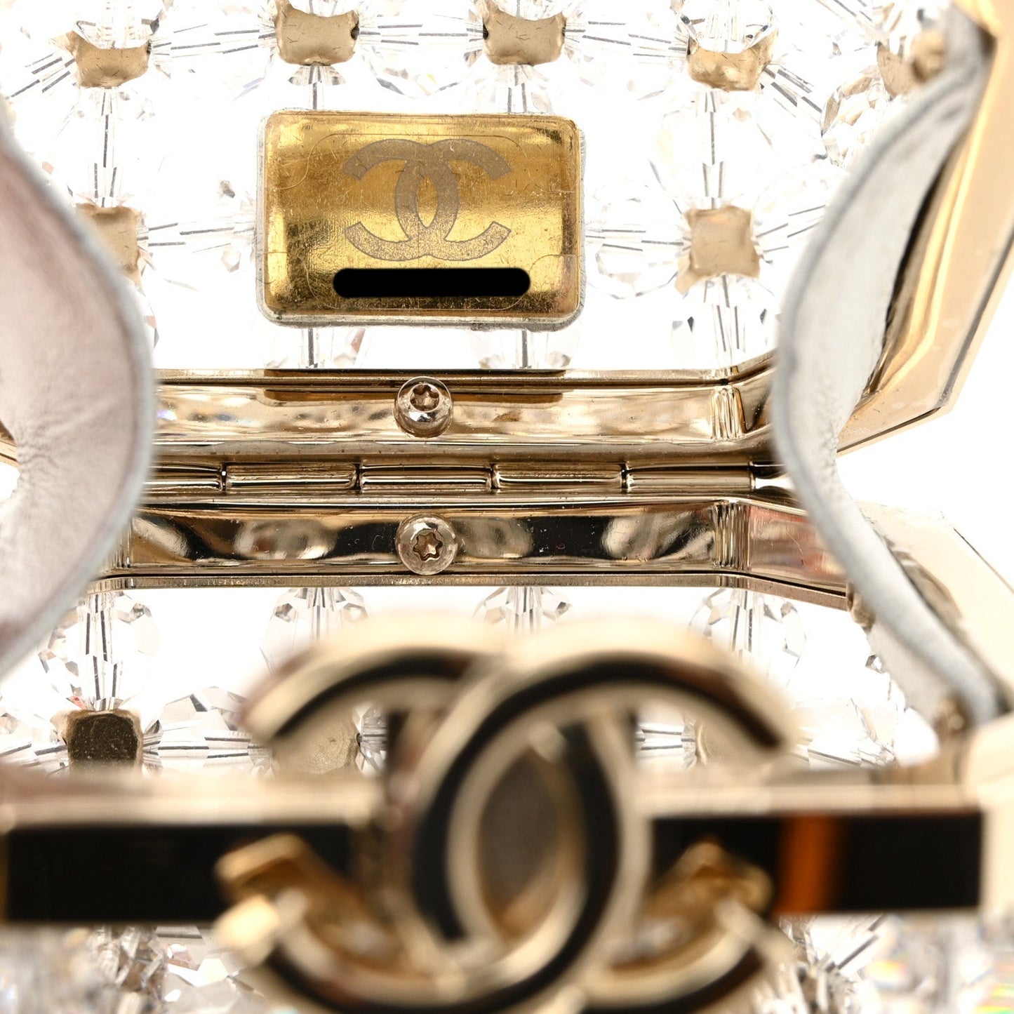 Metal Bead Crystal Minaudiere CC Mini Evening Bag Gold Multicolor