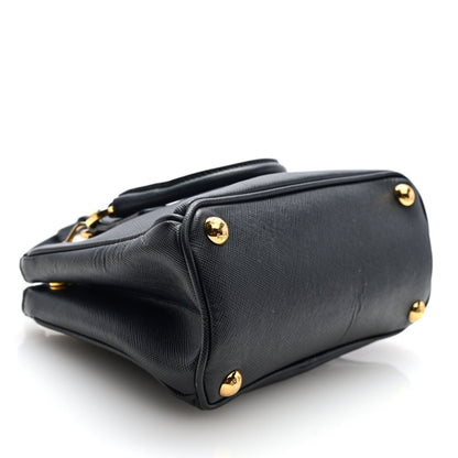 Saffiano Micro Galleria Double Zip Tote Black