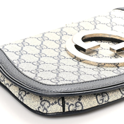 GG Supreme Monogram Textured Dollar Calfskin Blondie Chain Shoulder Flap Bag Beige Blue