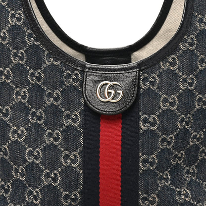 Denim GG Monogram Web Small Giglio Tote Blue White