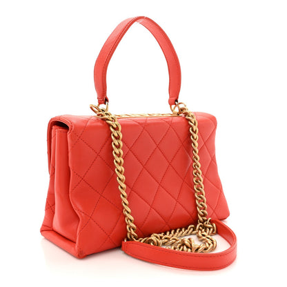 Lambskin Quilted Medium Trendy Spirit Top Handle Bag Orange