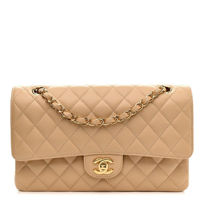 Caviar Quilted Medium Double Flap Beige