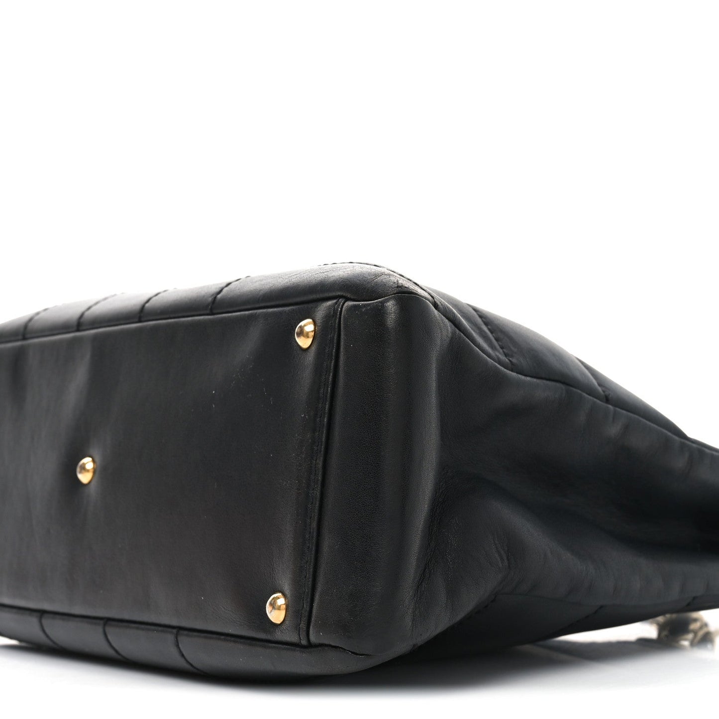 Calfskin Stitched Chocolate Bar Shopping Tote Black