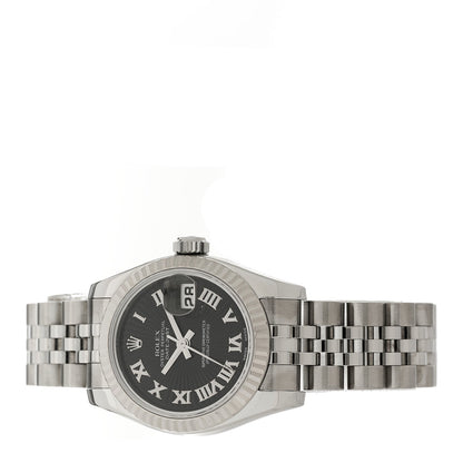 Stainless Steel 18K White Gold 26mm Oyster Perpetual Datejust Watch Black Roman 179174